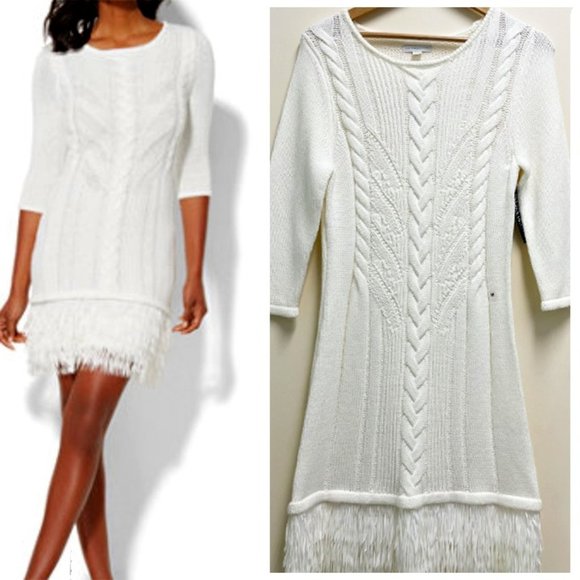 New York & Company Dresses & Skirts - NWT NY&CO Fringe Hem Cable Knit Sweater Dress